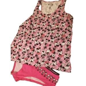 Sz XL Disney Minnie Mouse  Women/Juniors Racerback Shirt‎ Pink W/ Hipster Undie